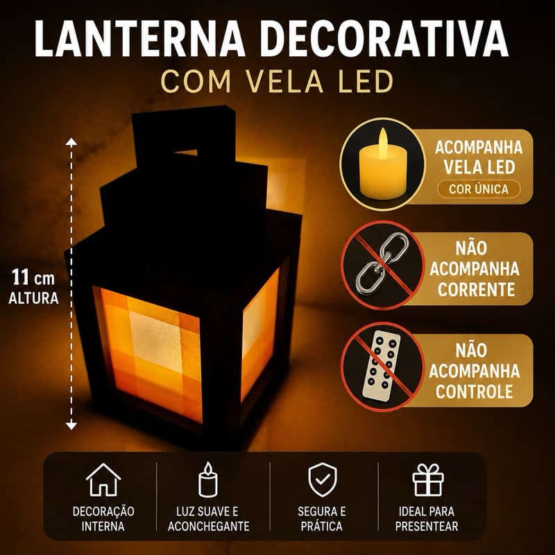 Lanterna Decorativa gamer 11cm Pequena, luminária iluminação divertida lampeão COM vela Led pilha