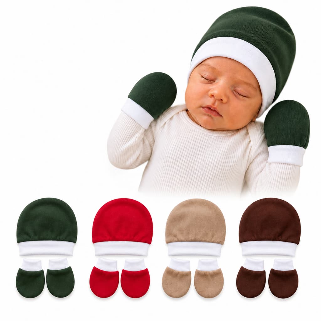 kit touca + luva  kit 4toucas e 4 pares de luvas bebe recem nascido 100% algodao enxoval RN menino e menina