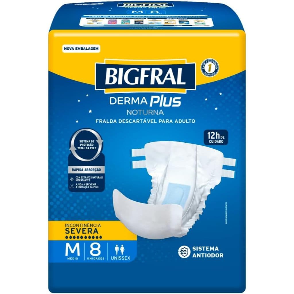Fralda Bigfral Derma Plus Noturna M 8 Unidades