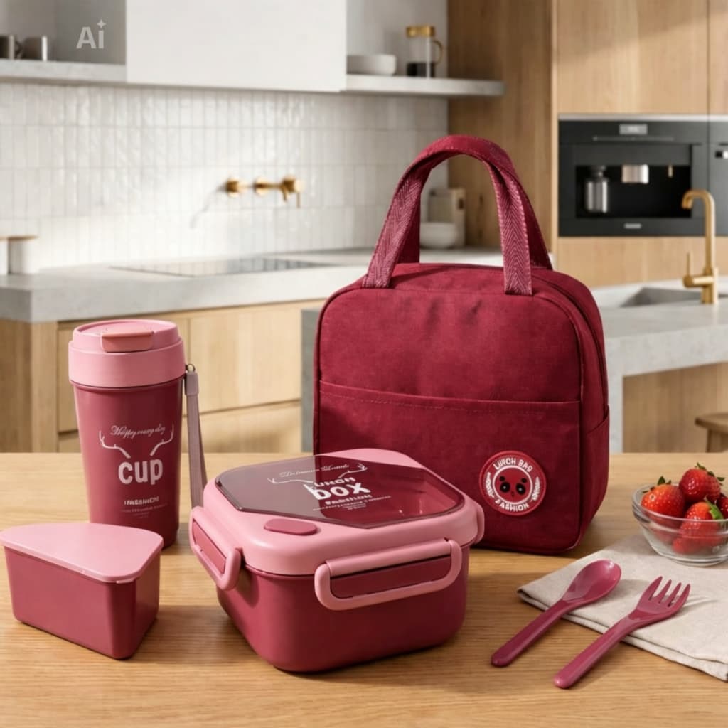 Bolsa Térmica Marmita Lancheira Luxo Kit 5 Peças Lunch Box