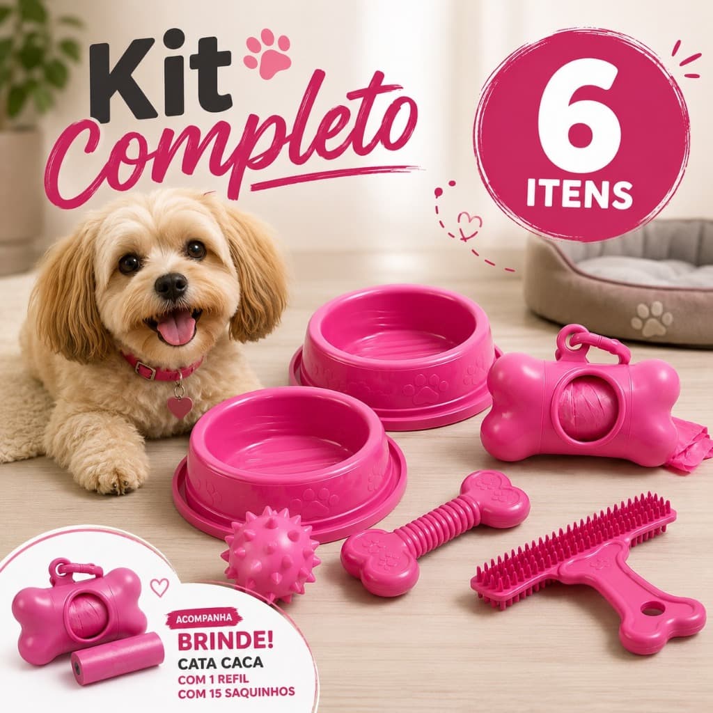 Comedouro para cachorro kit brinquedos pet bebedouro Anti Formiga Bolinha Ossinho Escova