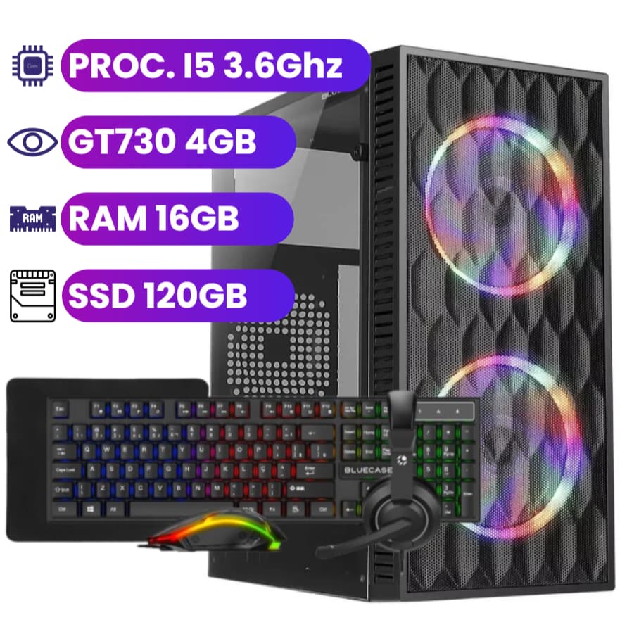 Computador Gamer i5 3.6Ghz - SSD 120GB - 16GB RAM - Placa de Vídeo 4GB