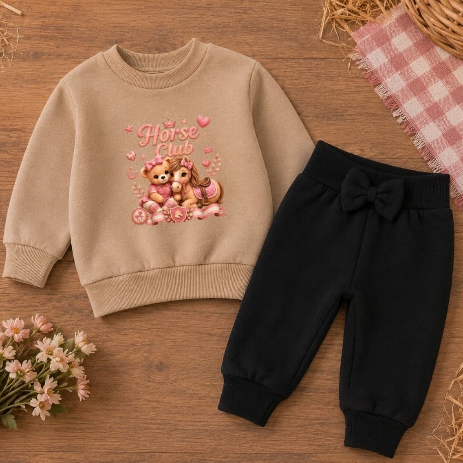 Conjunto Moletom Algodão bebê menina cavalinho cowgirl