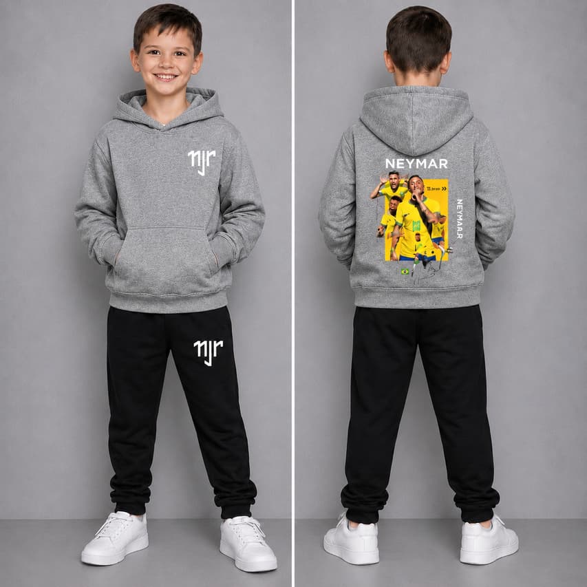 CONJUNTO Moletom Infantil Ney Inverno Canguru Menino Roupa Quentinha Estilosa Premium Brasil