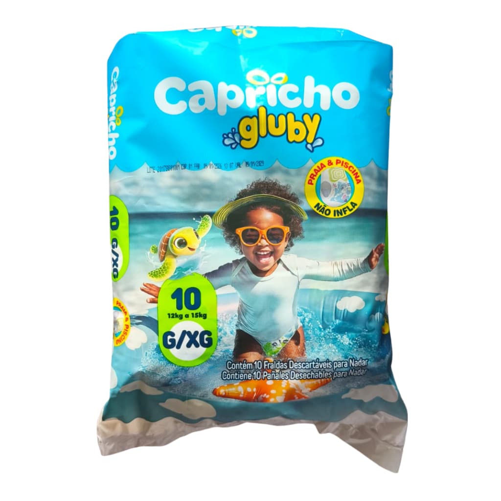 Fralda para Bebê piscina e mar Capricho Gluby com 10 unidades G XG de 12kg a 15 kg não infla na água