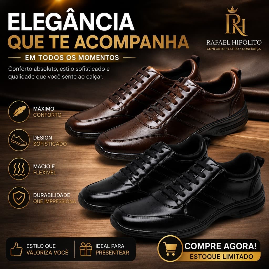 Sapato Masculino Social Confortável Preto e Marrom  Ortopédico Elegante Premium