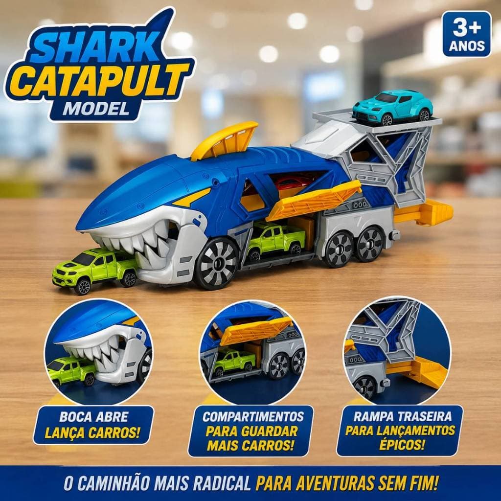 Super Caminhão Brinquedo Lançador de Carros Miniatura Hot Mega Tubarão e Carrinhos Dia Crianças