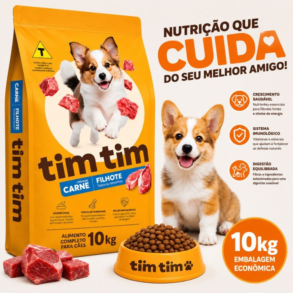 Ração Para Cachorro Tim Tim Dog Premium Filhote 10,1kg Sabor Carne Alimento Completo 28% Proteína