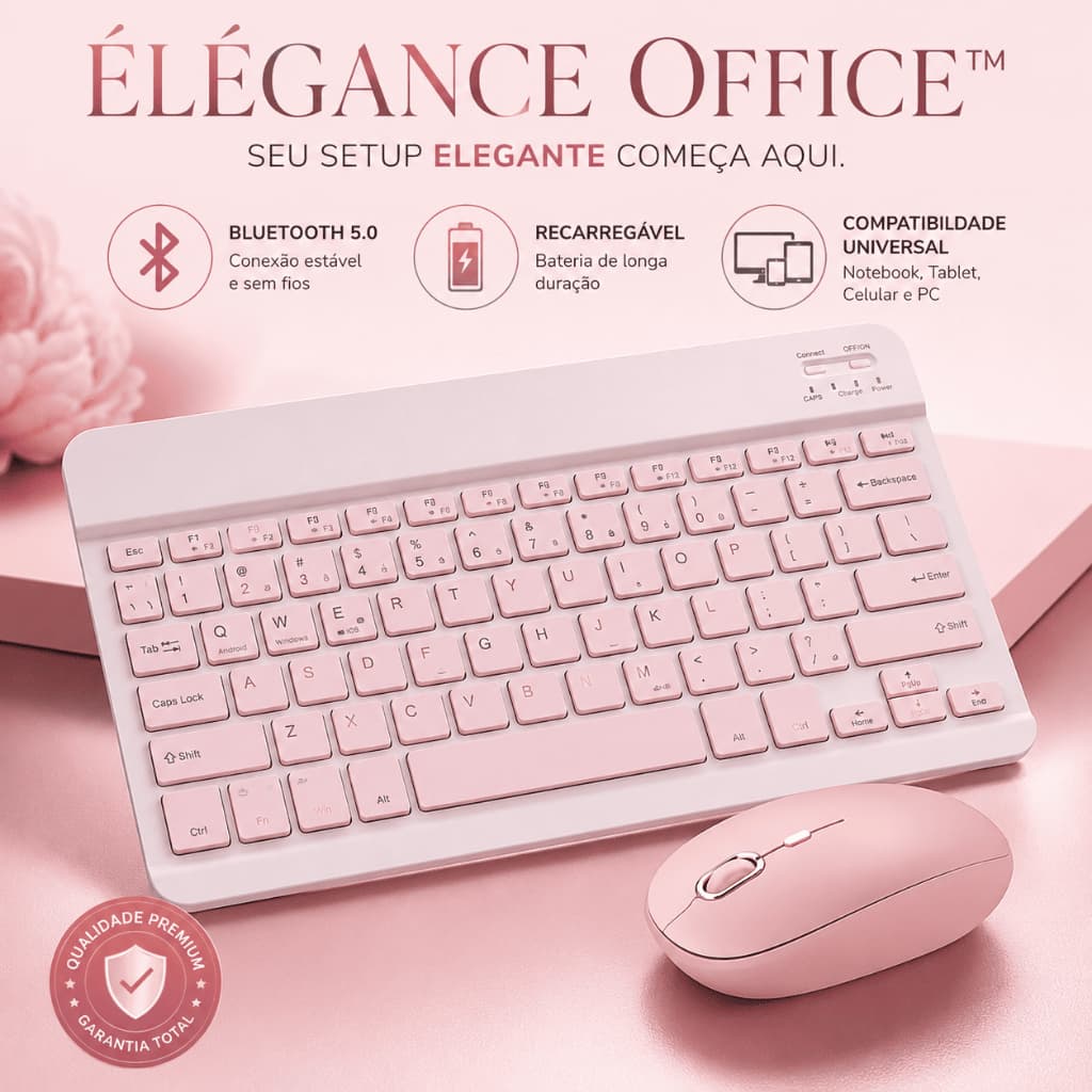 ROSA - Conjunto de Teclado + Mouse Sem Fio Bluetooth Para Notebook e Tablet