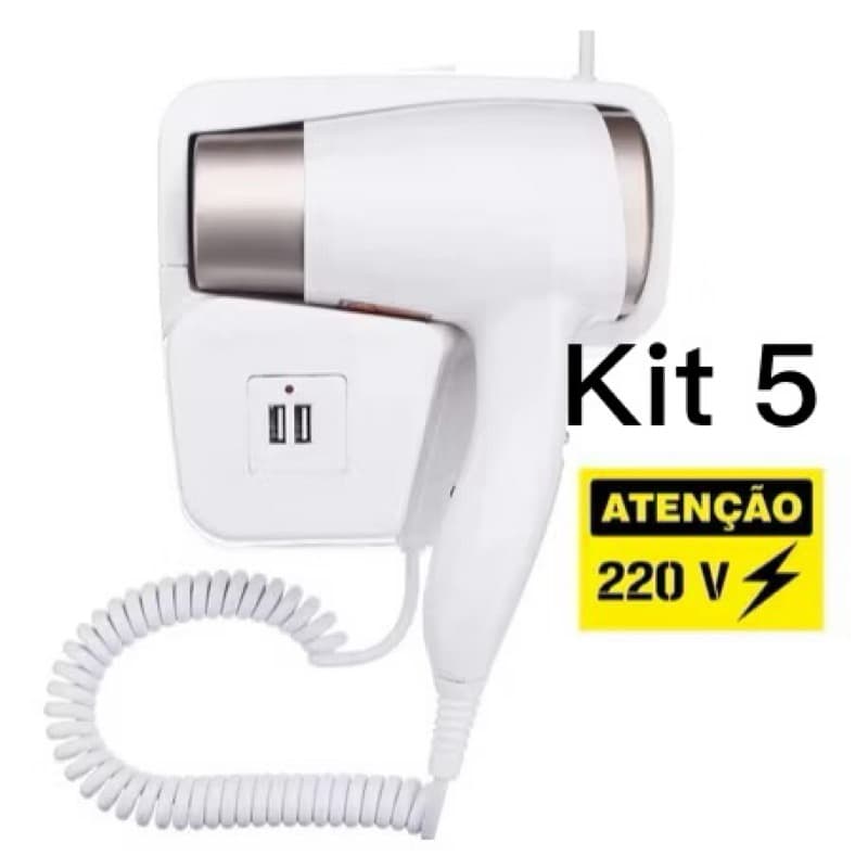 Kit 5 secador de Cabelo Hotel 220v Profissional Fixado Na Parede Banheiro de Hotel 1300W PRONTA ENTREGA