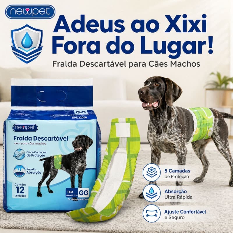 Newpet Fralda Higiênica Descartável p/ cães Macho 12Un （P/M/G/GG)