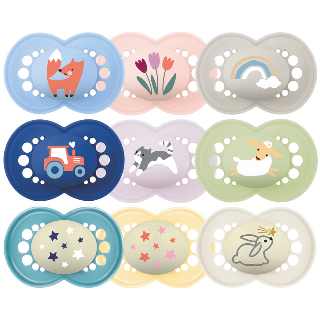 Kit 3 Chupetas MAM Original Day & Night 6+ Meses Botão Brilha No Escuro Bico Simétrico 6m+