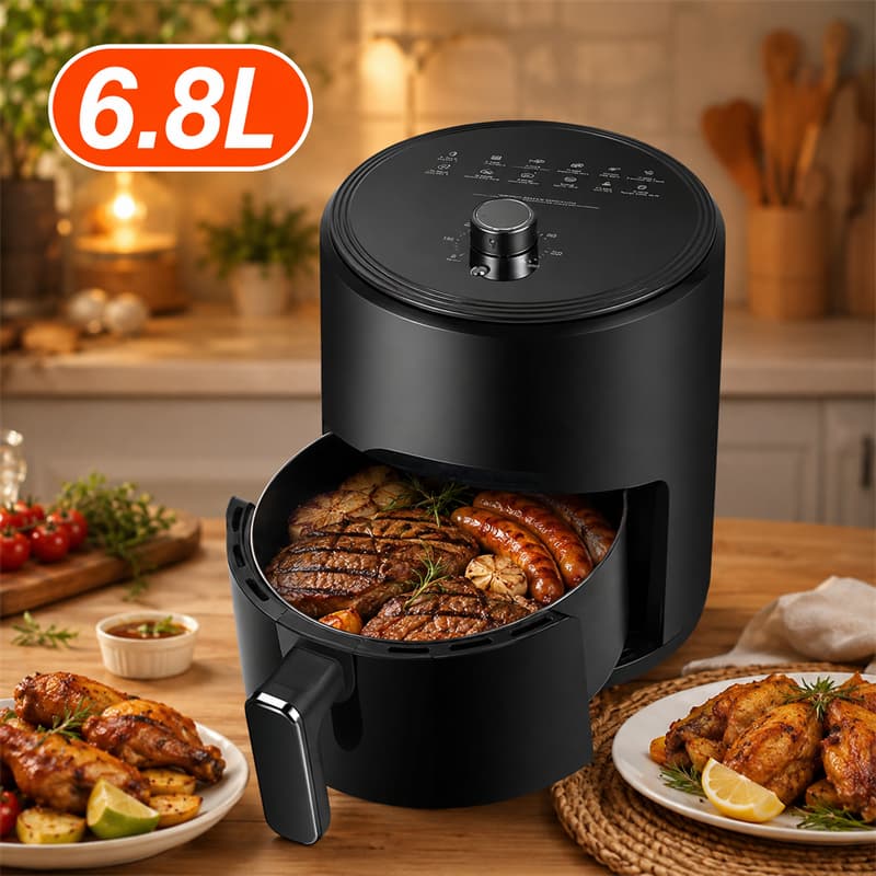 Air Fryer 6.8L 1400W 127V Fritadeira sem Óleo Inox 304 Antiaderente Timer Digital Cozinha Saudável Família Programável