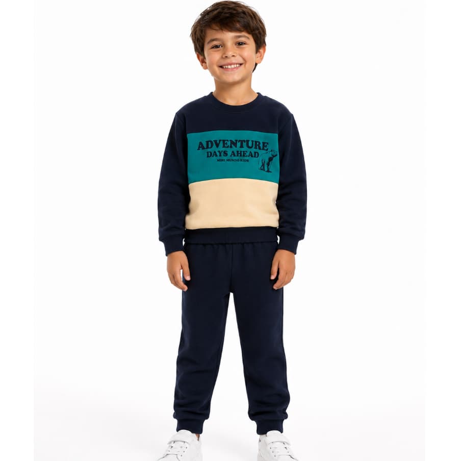 Kit 2 Peças Moletom Peluciado Sortido Conjunto Masculino Inverno - 1 Casaco + 1 Calça Do 4 Ao 10