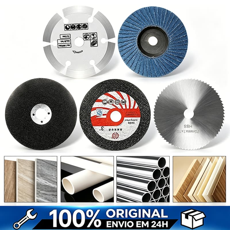 Conjunto Disco de Corte 75mm para Esmerilhadeira Angular Uso em Metal Madeira e Plástico