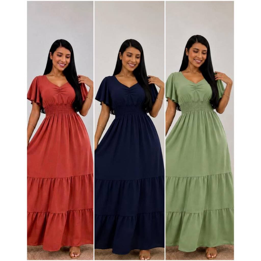 Vestido Longo Evangélico Feminino com Lastex Elegante Confortável Moda Feminina