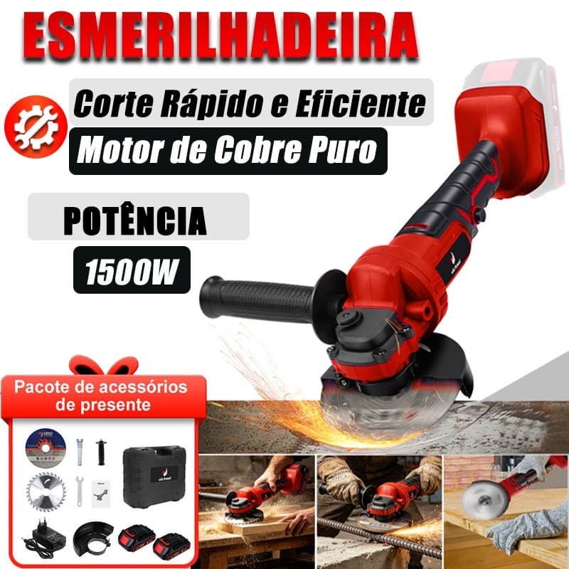 Envio Imediato👍1500W Esmerilhadeira profissional, lixadeira, 2 baterias de alta capacidade + carregador