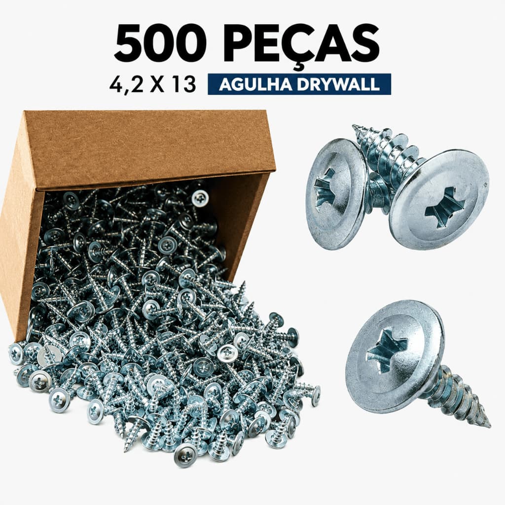 Parafuso Ponta Agulha Drywall 4,2x13 para Forro de PVC - Caixa Com 100 200 e 500 Peças