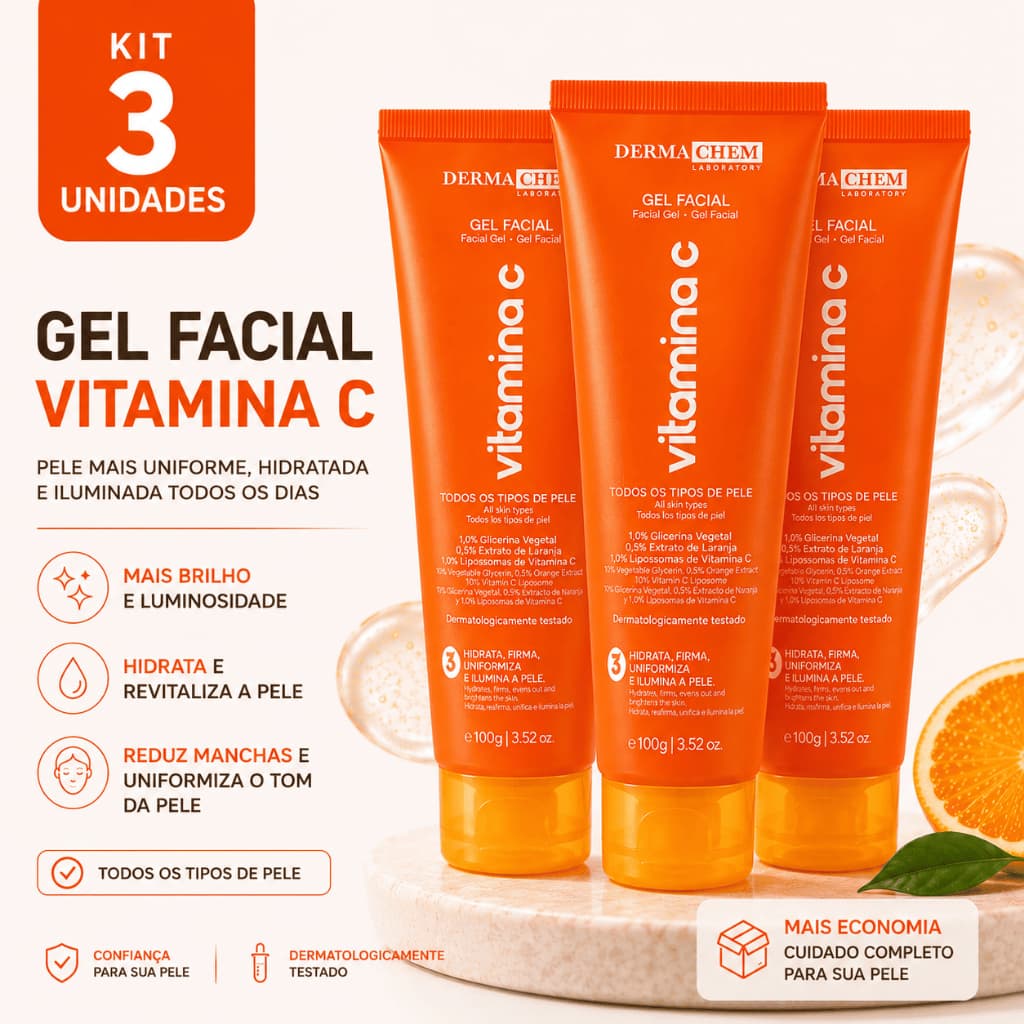 Kit 3 Gel Facial Vitamina C Dermachem Anti-idade 100g