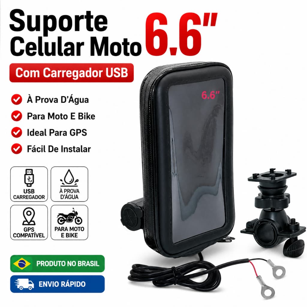 Suporte De Celular Moto Até 6.6 Com Carregador USB Capa Para Chuva Guidão Bike GPS