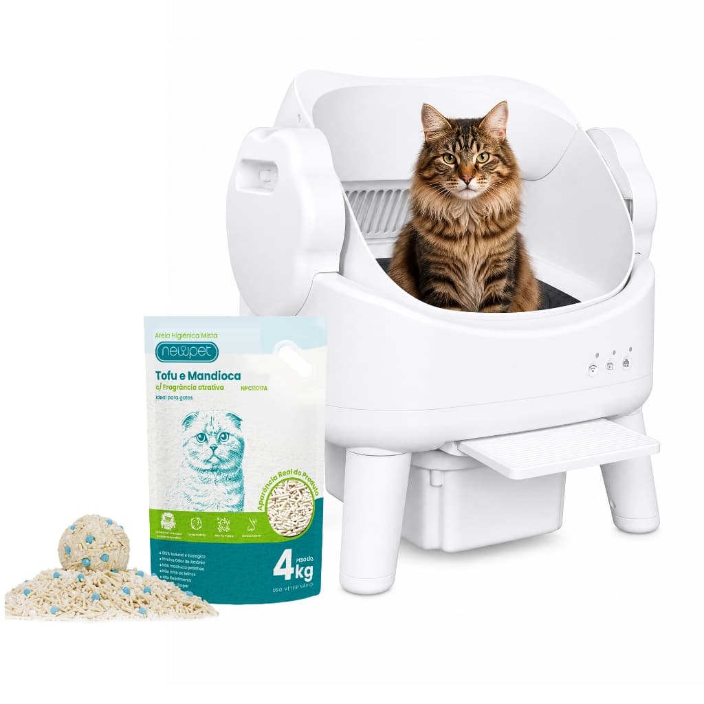 Newpet aberta Caixa De Areia Inteligente Automática  +  Tofu Cassava Areia Sanitária Higiênica 4 kg