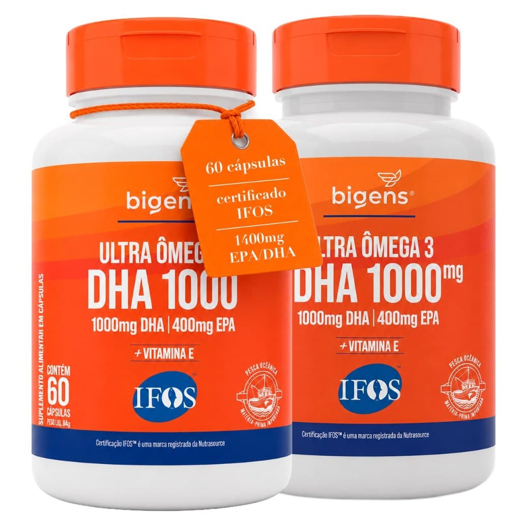 Kit 2x Ultra Ômega 3 - Dha 1000mg - Epa 400mg - Certificação IFOS - 60 Cápsulas Bigens