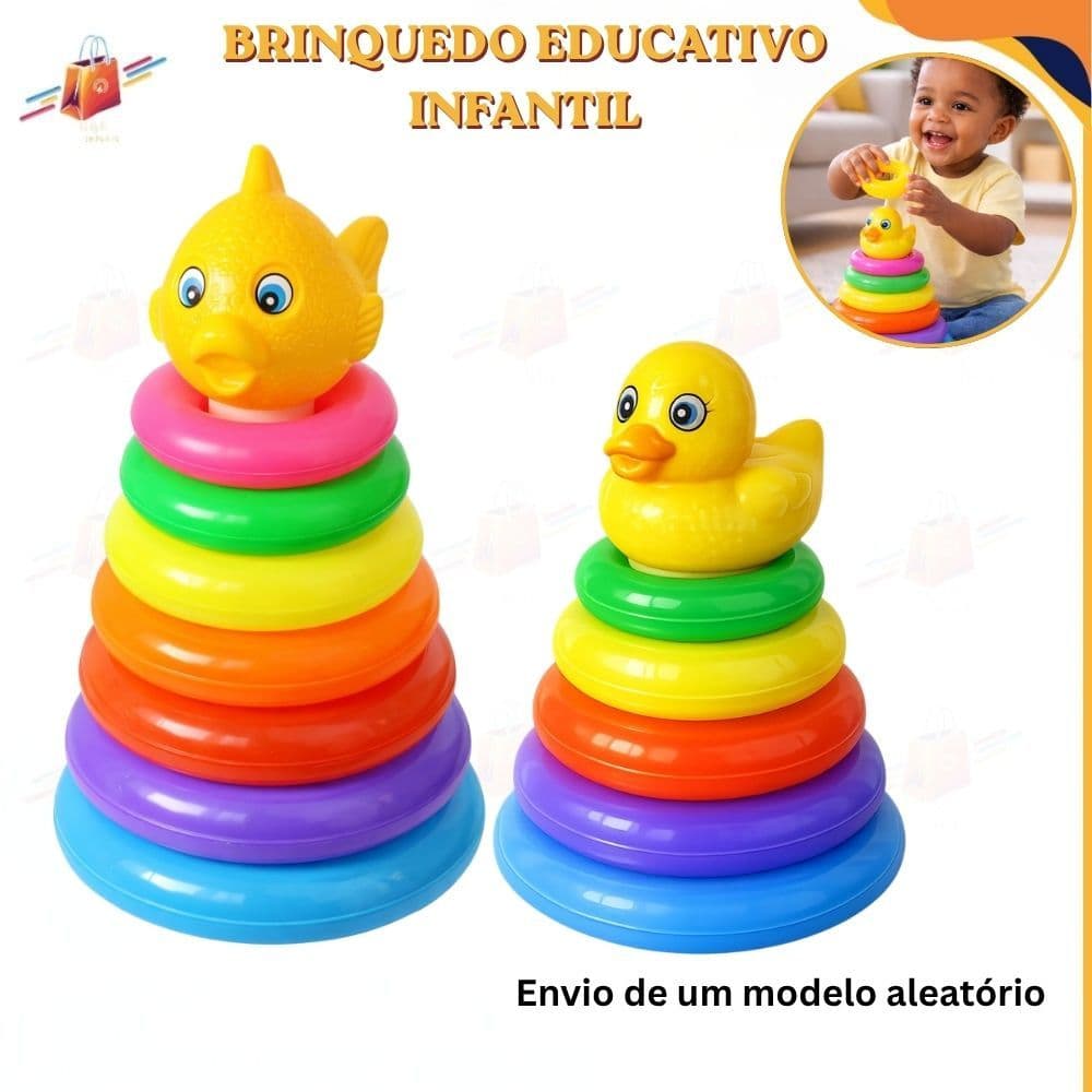 Torre de Argolas Infantil Brinquedo Educativo Didático com 5 ou 7 Argolas Coloridas a Escolher