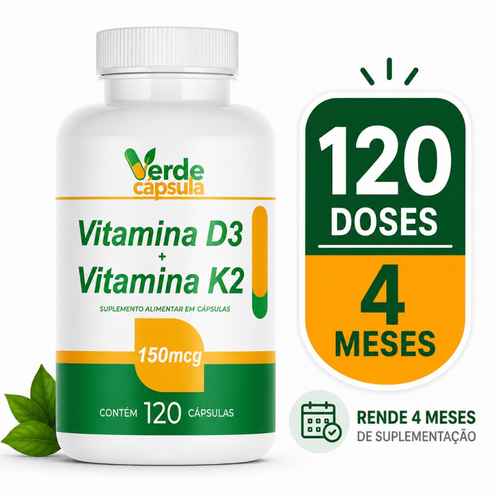 Vitamina D3 2000 UI + Vitamina K2 MK7 100mcg 120 Cápsulas - Verde Cápsula