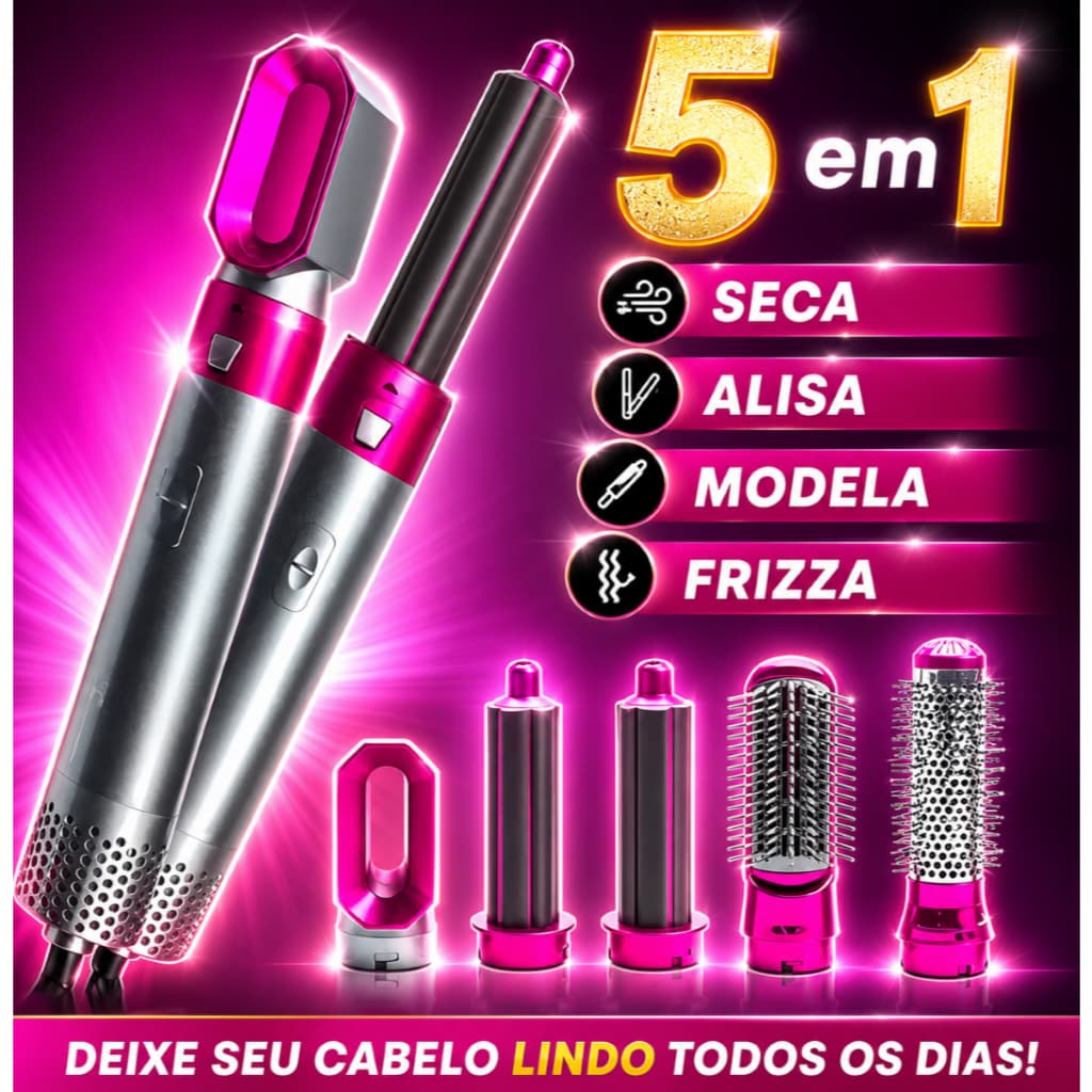 Escova Secadora 5 em 1 Alisadora Cabelo com frizz Profissional liso 110V marisa ar quente Modelador