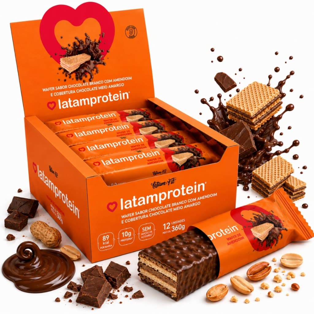Barra Barrinha Snack Wafer Chocolate Amendoim Proteico Zero Fitness Whey Protein Latamfit