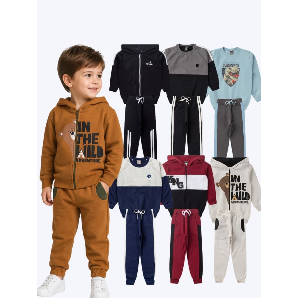 Kit 6 Peças Conjunto Bebê Menino Inverno Moletom Peluciado Quentinho 1 ao 6 Anos Sortido