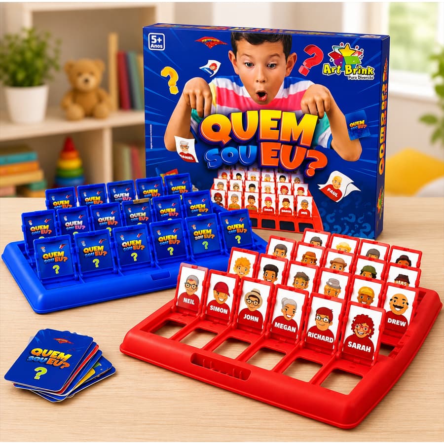 Jogo Quem Sou Eu com 2 tabuleiros e 40 cartas ideal para 2 jogadores família amigos casal crianças