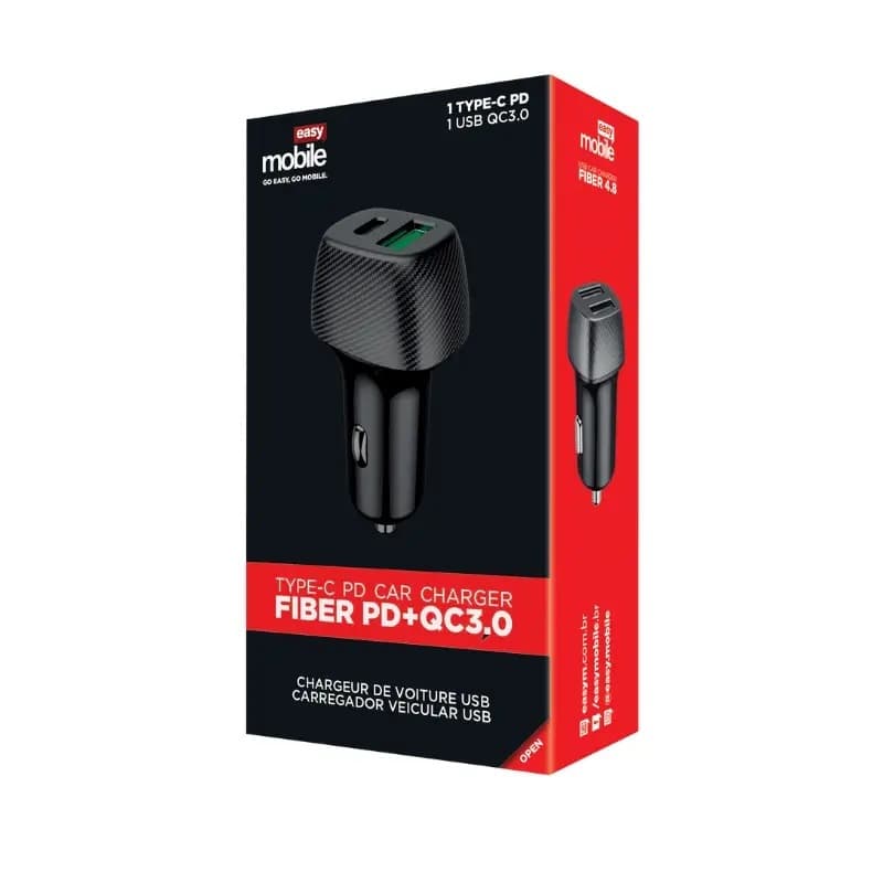 CARREGADOR VEICULAR FIBER PD + QC 3.0 36W – CARGA TURBO PARA SEU CELULAR! ⚡🚗