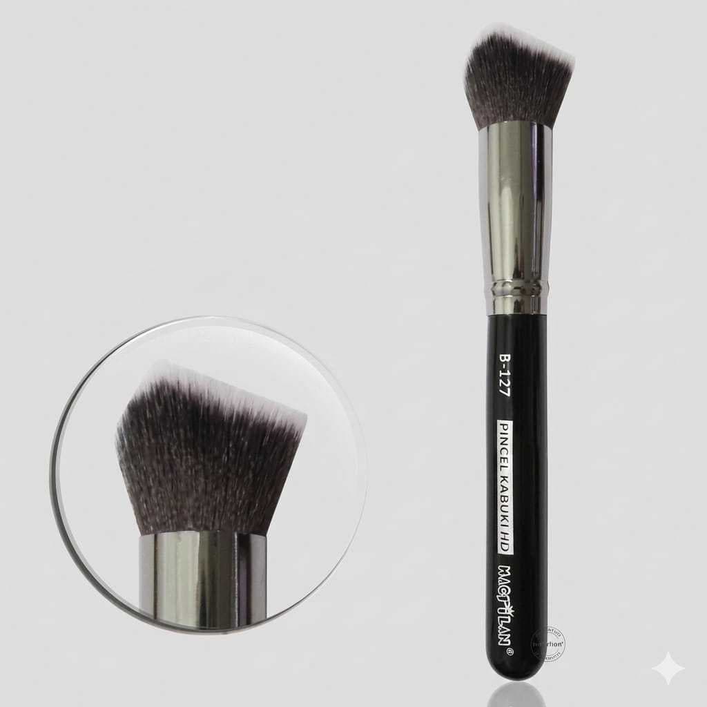 PINCEL PROFISSIONAL MAQUIAGEM KABUKI HD APLICAÇÃO PRIMER BASE LIQUIDA CREMOSA BB CREAM EM TODA FACE MACRILAN B 127