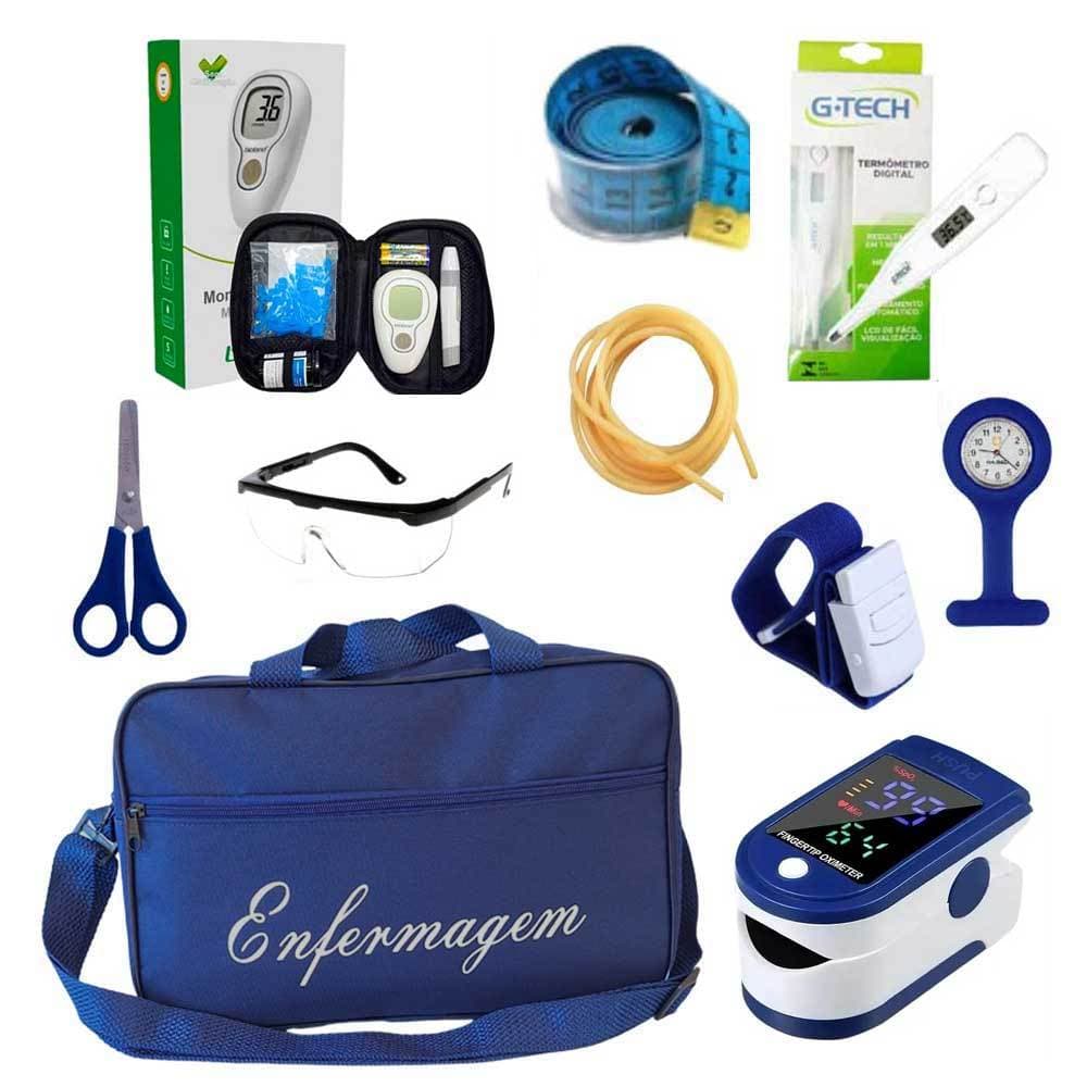 Kit da Enfermagem Completo 10 Itens Aparelho de Medir Glicose Glicosimetro + Oximetro de Dedo