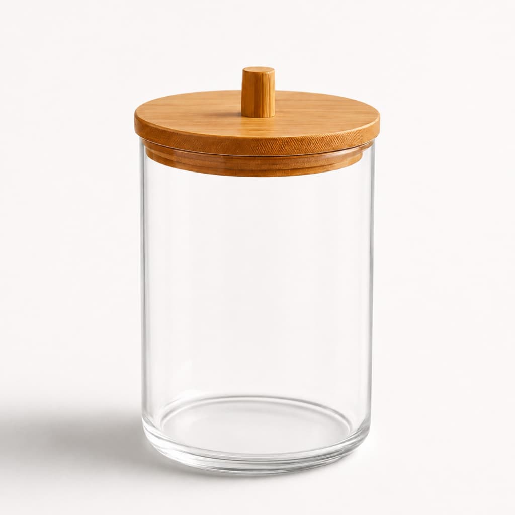 Porta Cotonetes Algodão E Temperos Acrilico Com Tampa De Bambu Porta Condimentos Organizador