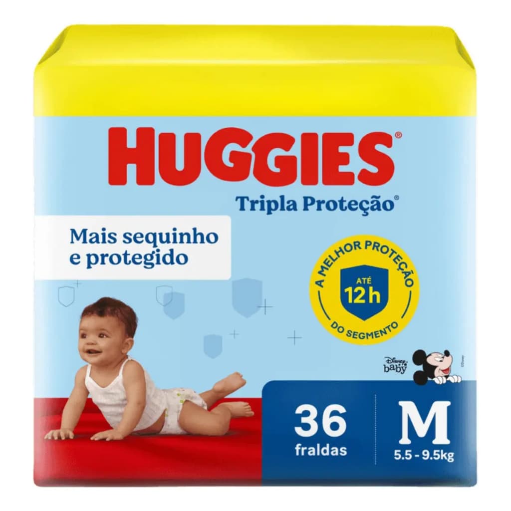 Fralda Descartável Huggies Tripla Proteção M 5,5 à 9,5kg 36und Tamanho Médio (m)