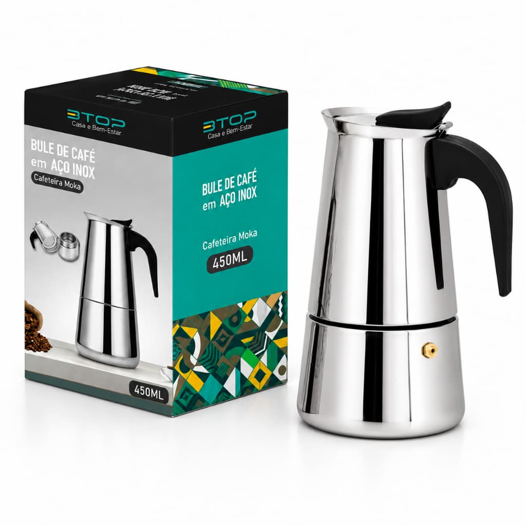 Cafeteira Italiana 9 Xícaras Inox - Expresso com Alta Pressão e Moka  para Cozinha