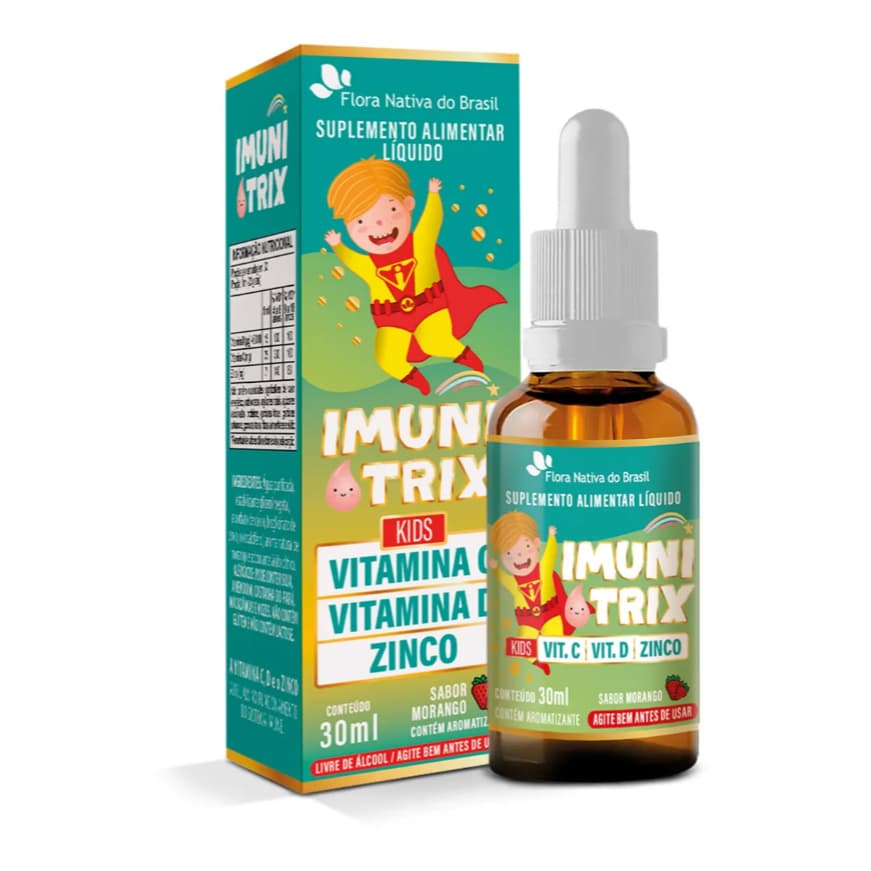 Vitamina C + Vitamina D3 + Zinco Gotas Infantil 30ml Imuni Trix Suplemento Alimentar Sabor Morango