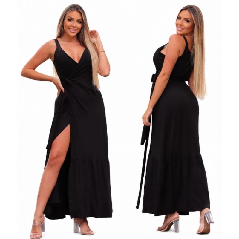 Vestido Longo Feminino Envelope Sensual Com fendas na Perna Alcinha Roupas Femininas