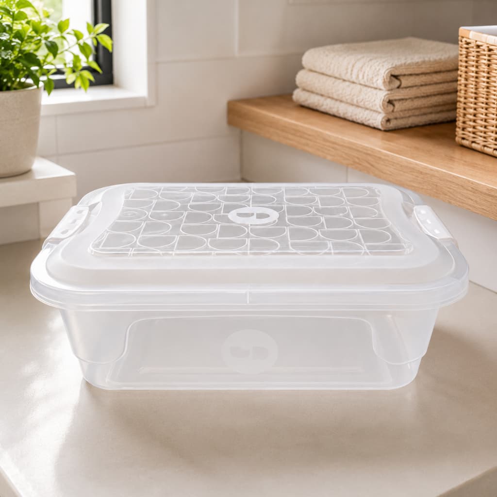 Caixa Organizadora 9L Multiuso Tampa com Trava Transparente Para Casa Quarto Cozinha Lavanderia Organização
