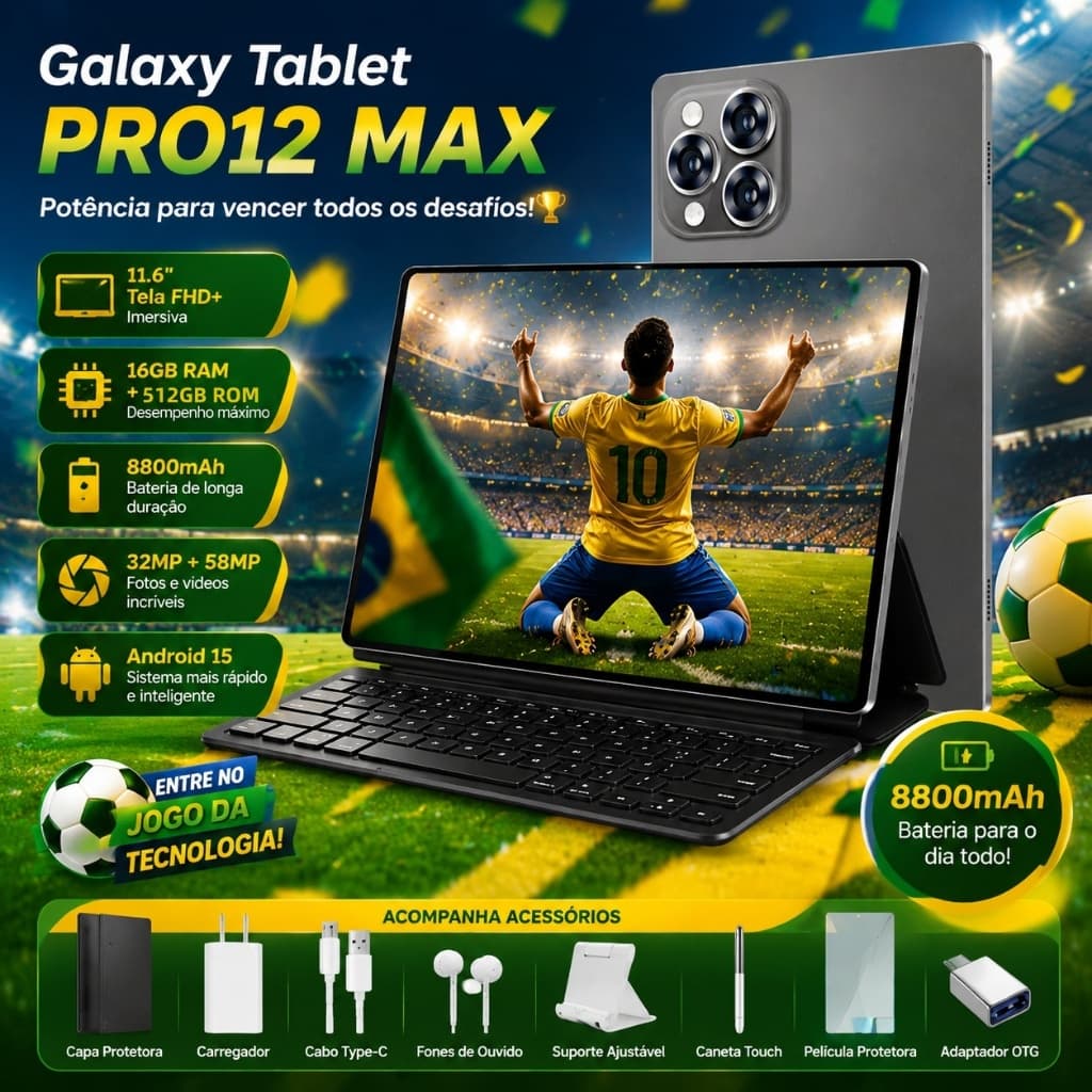 Galaxy Pro12 MAX Tablet with Keyboard and Mouse - 11.6" inch 16GB+512GB Android 15 8800mAh Ideal for Studies and Games