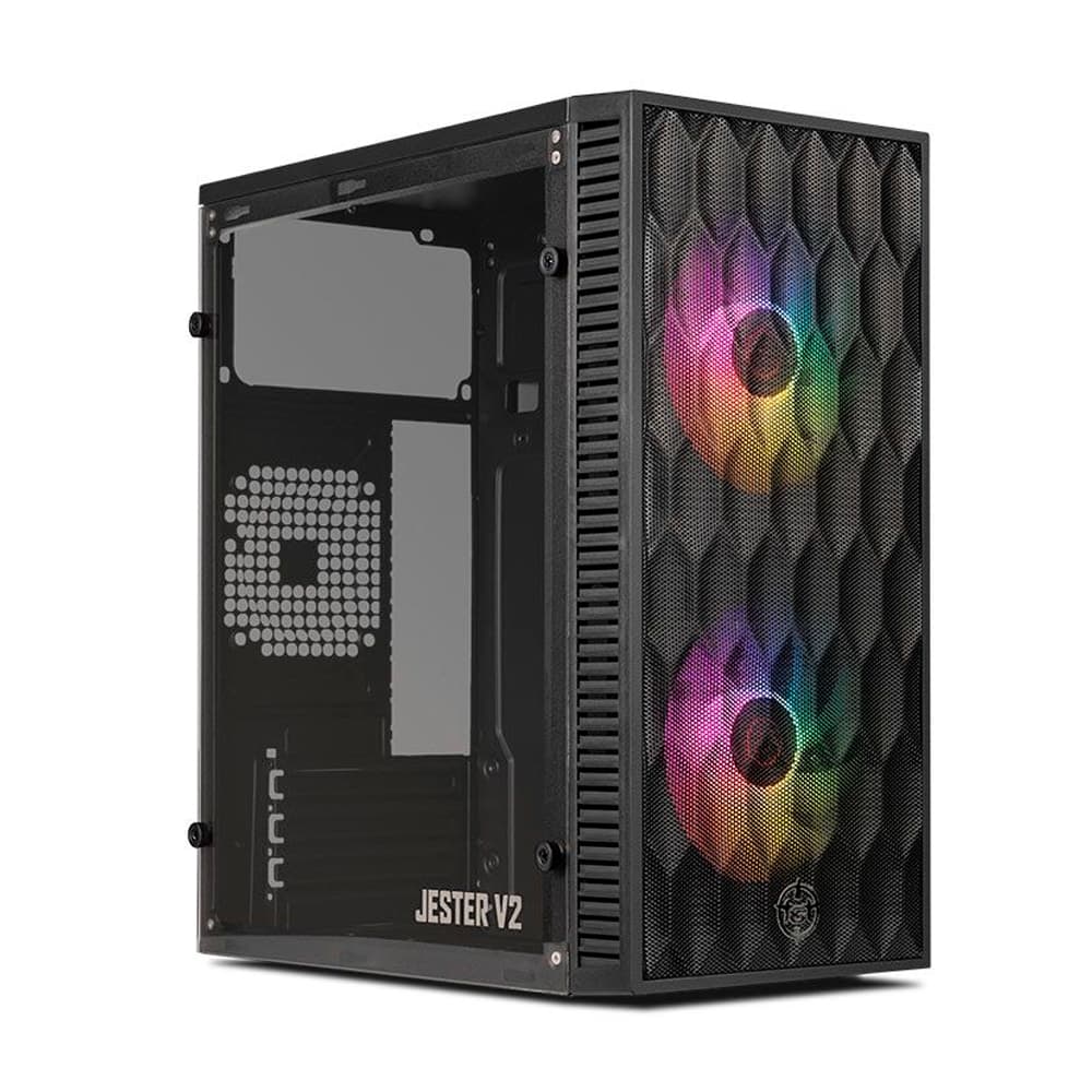 Gabinete Gamer TGT Jester V2 Rainbow Mini-Tower Lateral de Acrilico c/2 Fans, Preto TGT-JSRV2-BKGF02