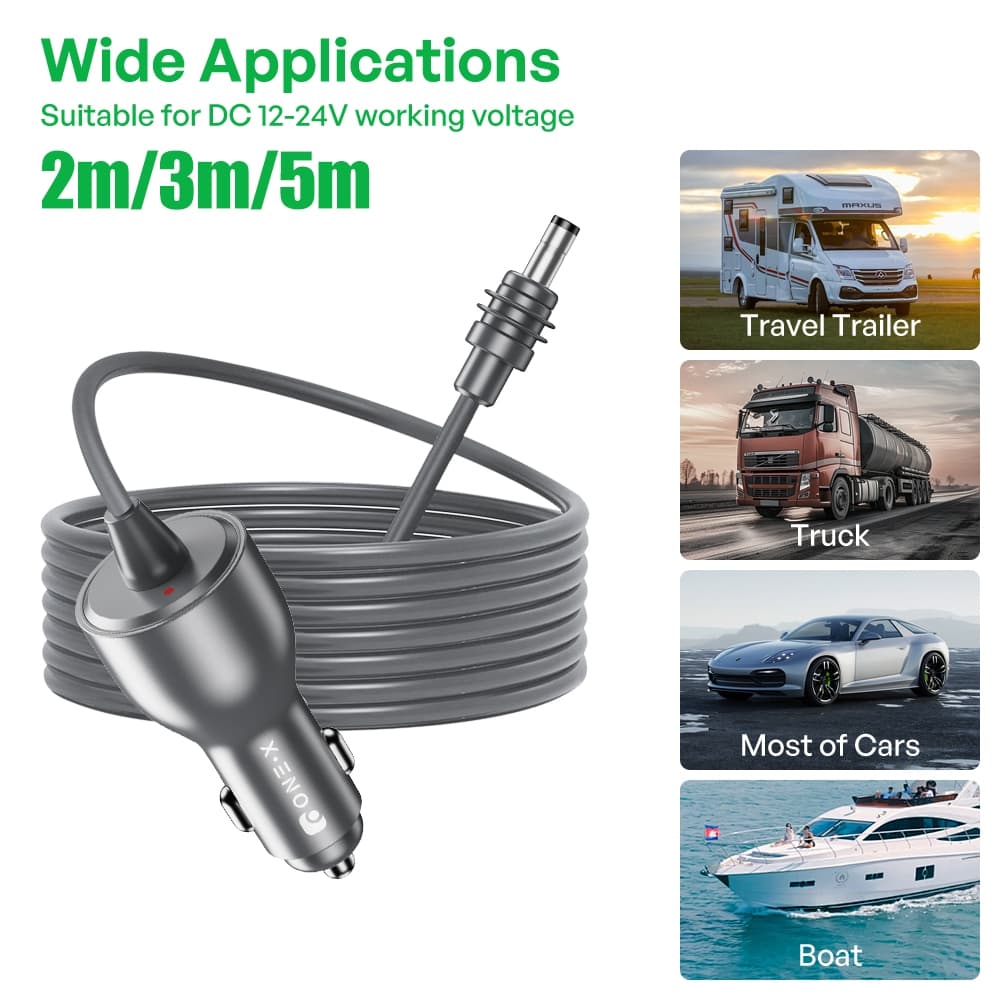 Carregador Veicular para Starlink Mini, 12-24V, Cabo 2/3/5m, Bivolt para Carro e Motorhome