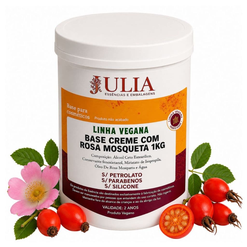 Creme Base Hidratante Vegano Sem Perfume Com Oléo De Rosa Mosqueta registrado na Anvisa