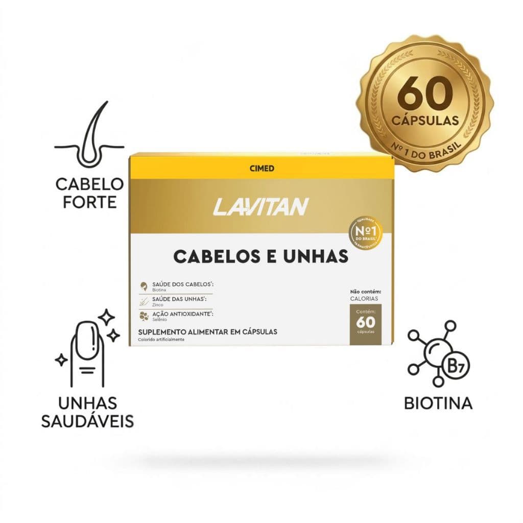 Suplemento Cabelos e Unhas Biotina Pele Cimed 60 Cápsulas Vitamina para Crescimento e Fortalecimento