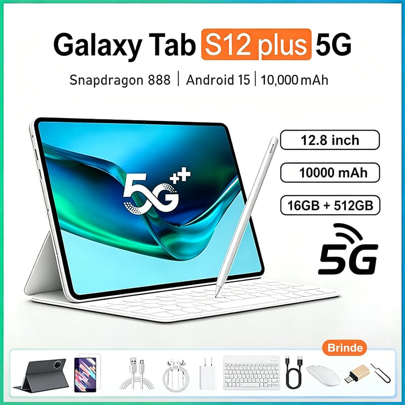 TAB Galaxy S12 Plus Combo com Teclado e Mouse -12.8"inch 16GB+512GB Android 15 10000mAh