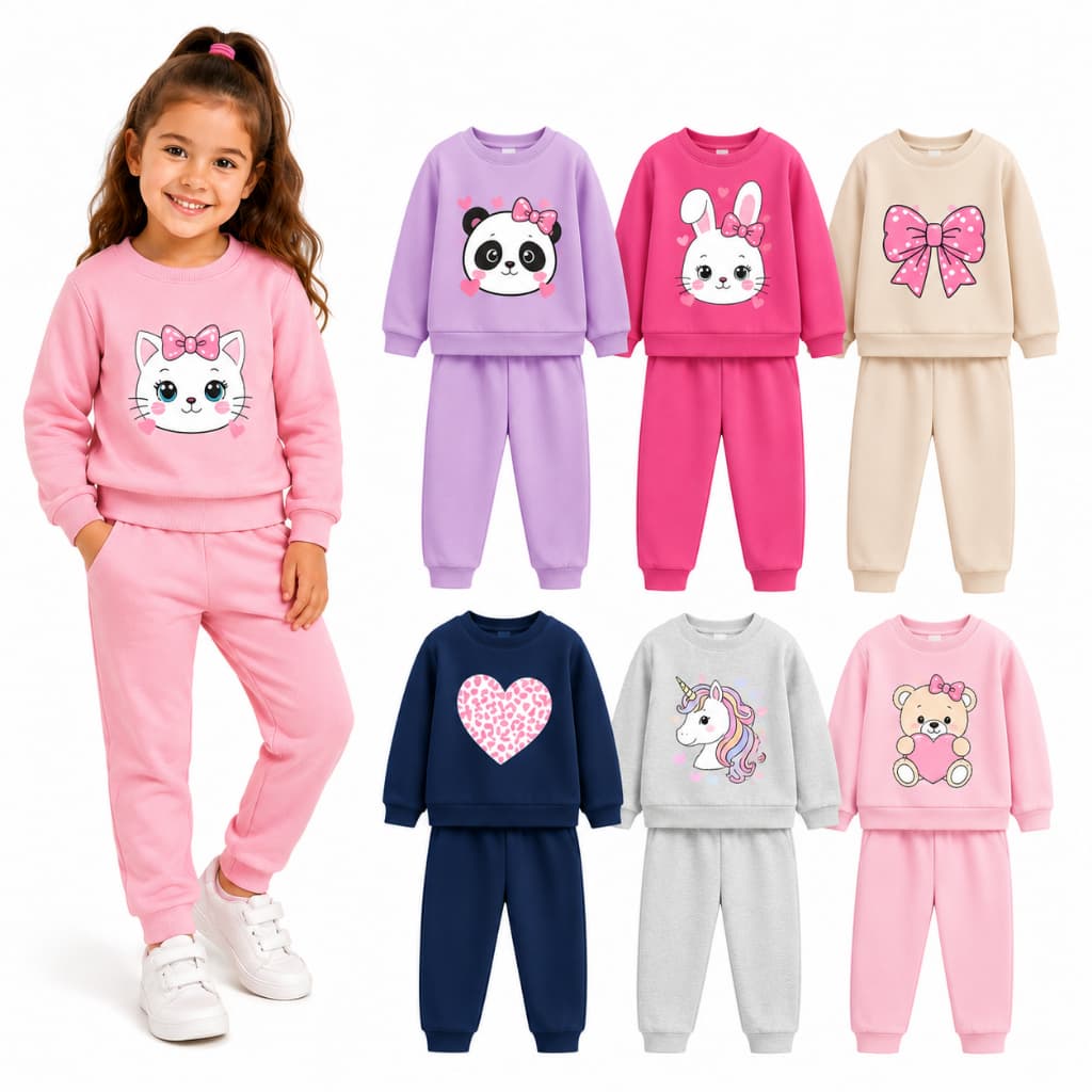 KIT 4 Peças de Moletom Menina Infantil Inverno - Sendo 2 Blusas e 2 Calças - Moletom Criança / Moletom Infantil