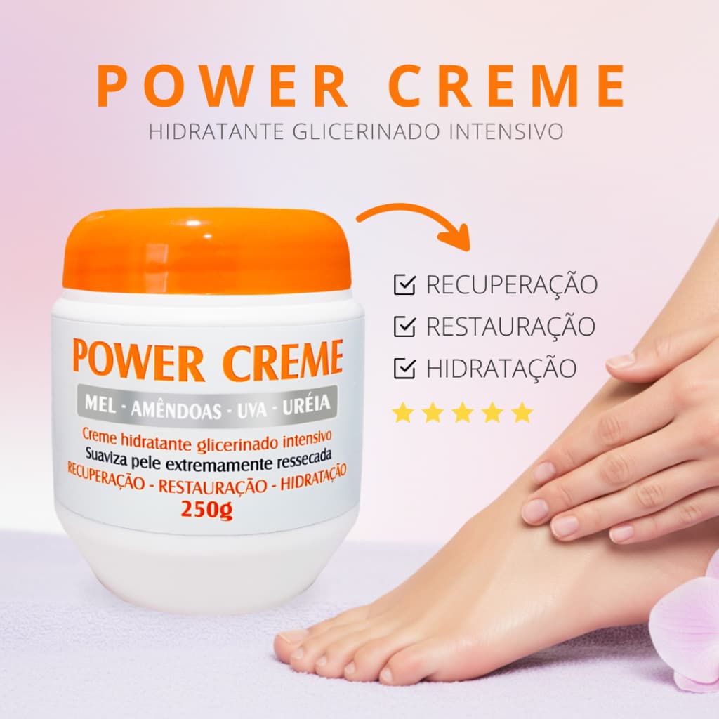 Power Creme Ureia 250g Lanzy Ultra Hidratante Pés Mãos Cotovelos Pele Ressecada O