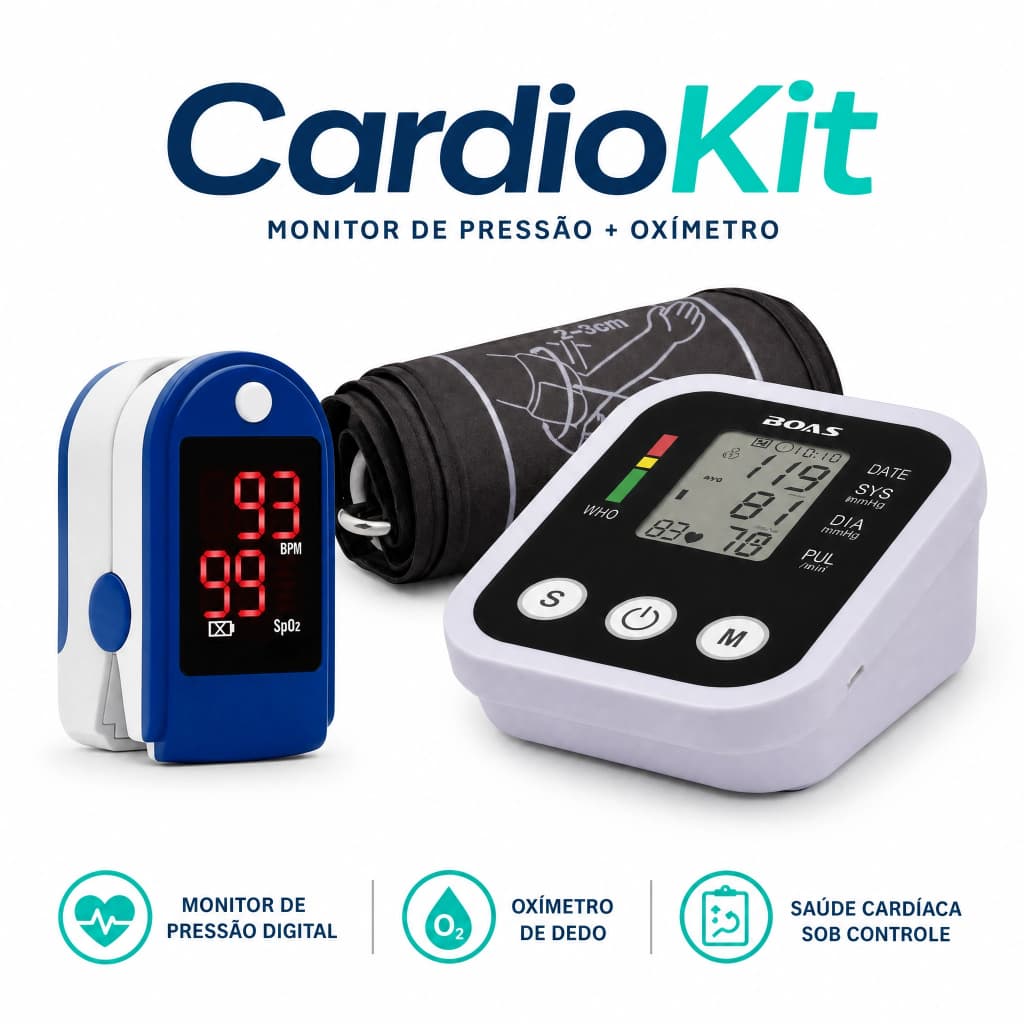 Kit Saúde Monitor de Pressão Arterial Digital e Oxímetro de Dedo Combo Portátil Medidor Aparelho